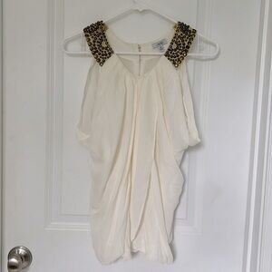 Caché | women’s size medium Vintage Silk Top gold detail cleopatra vibes